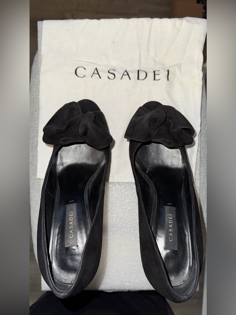 Casadei Black Suede Bow Peep Toe Platform Pumps 36 Italy